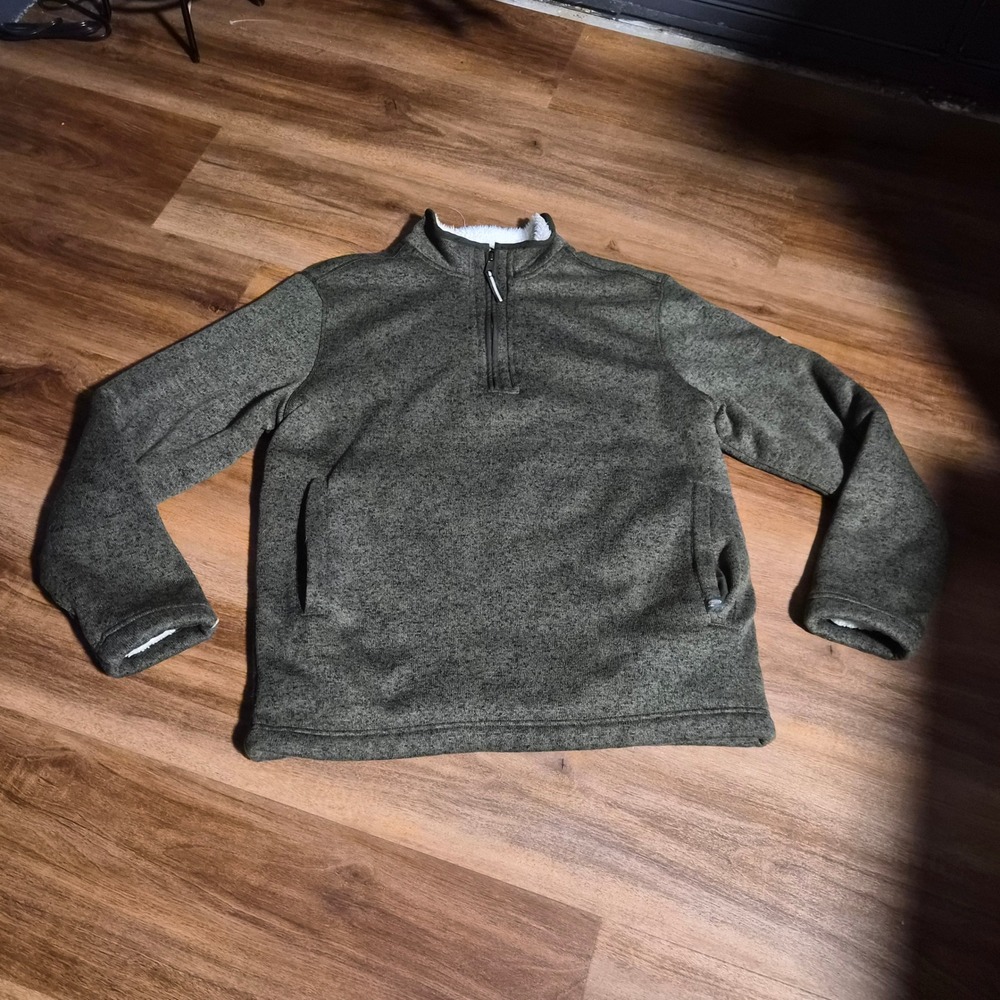 Orvis Mens Quarter Zip Sherpa Lined Fleece Pullover Sweater Olive Green Large